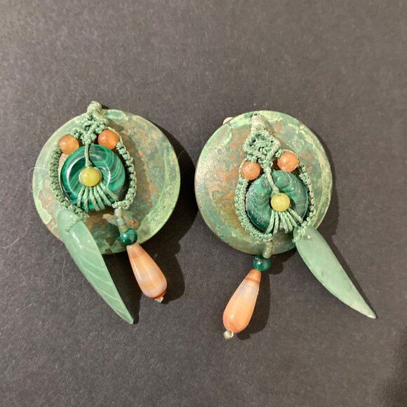 Signed Brenda Peo bpeo Western Southwestern Artisan Made Earrings - Picture 1 of 4